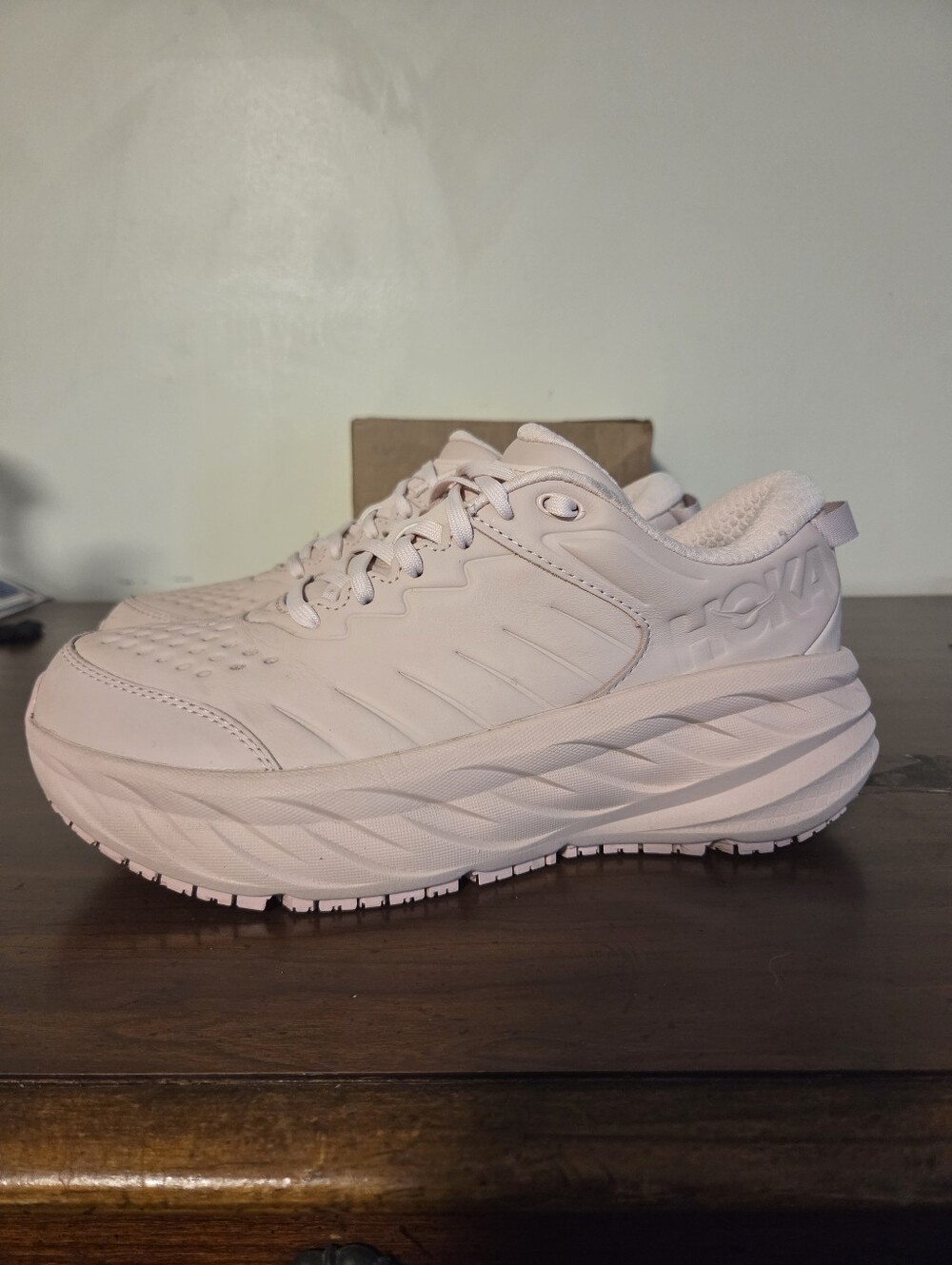 Hoka Bondi SR Wide Peach Whip Pink Leather Shoes Women's 10D EUC